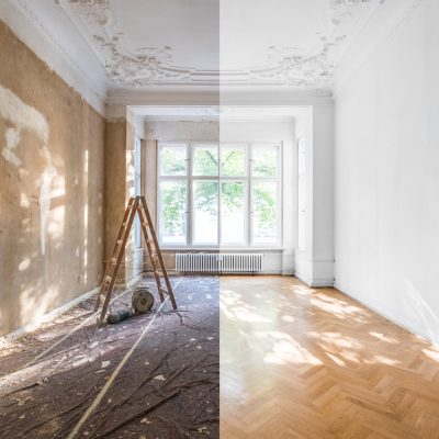 apartment renovation - empty room before and after  refurbishment  or restoration -